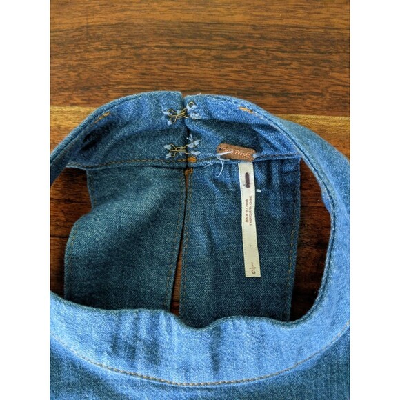 Free People Rising Sun Denim Mini Dress Halter 70s Open Back Hippie Festival Lrg - Picture 11 of 16